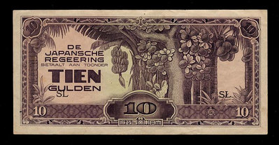二戰 日本侵占荷屬東印度 1942年10盧比雕刻水印版 紙幣收藏 保真
