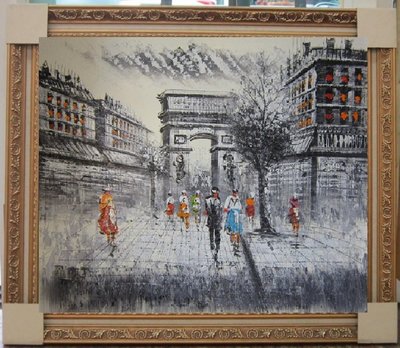 『府城畫廊-手繪油畫』歐風街景畫－巴黎凱旋門－62x72－(含框價，可換框)－有實體店面－請查看關於我聯繫-G1218