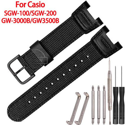 帆布錶帶適應卡西歐GW-3500B GW3000B SGW-100 SGW100 SGW200 尼龍帶不鏽鋼扣手錶配件
