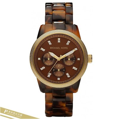 雅格時尚精品代購Michael Kors 晶鑽玳瑁錶帶 三眼計時手錶/腕錶 MK5038 經典手錶 美國正品