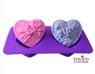 【悠立固】Y83 LOVE玫瑰愛心二連心型矽膠模蛋糕模 手工皂模 烘焙工具 蠟燭模冰格巧克力布丁果凍模具 翻糖模 食品級