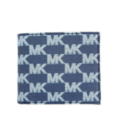 【美麗小舖】MICHAEL KORS MK 藍色織布材質 男夾 短夾 皮夾 錢包~M93764
