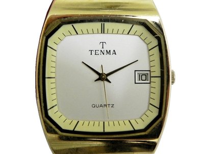 [專業模型] 石英錶 [TENMA N0091] 天馬 方型金色時尚錶[白色面+日期][庫存新錶]/中性/新潮/軍錶