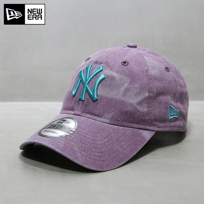 現貨優選#NewEra帽子韓國紐亦華扎染粉紫色軟頂大標NY彎檐帽MLB棒球帽潮牌簡約