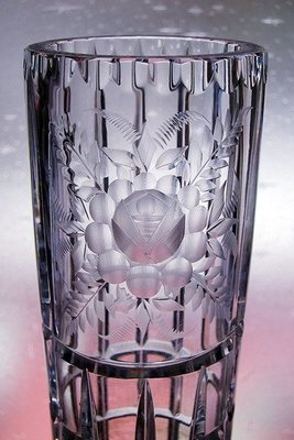 老玻璃瓶水晶玻璃花瓶花瓶花器玫瑰花格子媲美琉璃刻花玻璃工藝品玻璃藝術品【心生活美學】