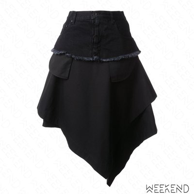 【WEEKEND】 UNRAVEL 拼接 異材質 不規則裙襬 半身裙 黑色 折扣