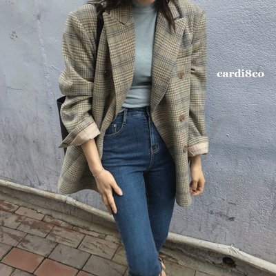 CARDI 女裝 正韓 流 休閒格紋外套 外套 格紋 格子 西裝外套 OL 外套 休閒 格紋襯衫 長袖 格紋西裝外套