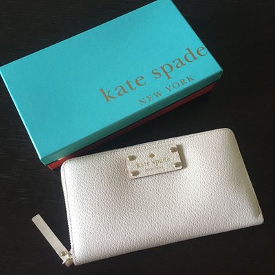 全新正品 美國紐約 Kate Spade 時尚精品 小污點瑕疵 多夾層 拉鍊 長夾 零錢包 米白 真皮手拿包