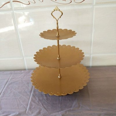 蕾絲花邊三層鐵藝蛋糕架 歐式多層紙杯蛋糕盤 白色高腳水果盤