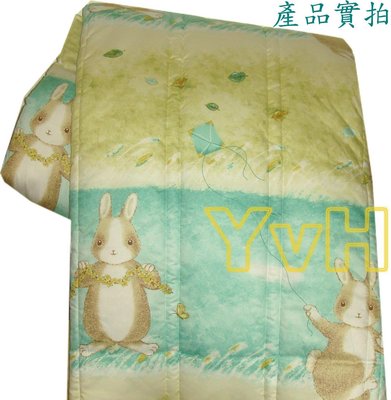 =YvH=雙人兩用被 台灣製造印染 100%純棉印花表布 6x7尺雙人鋪棉兩用被套 3A06田園兔(綠色 藍色)