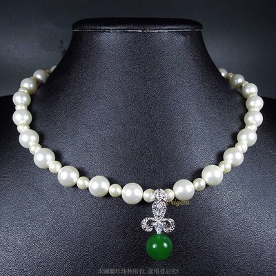 珍珠林~限量款~6MMM+10MM南洋貝珍珠項鍊.日本最高級珍珠搭配古典翠玉 #791