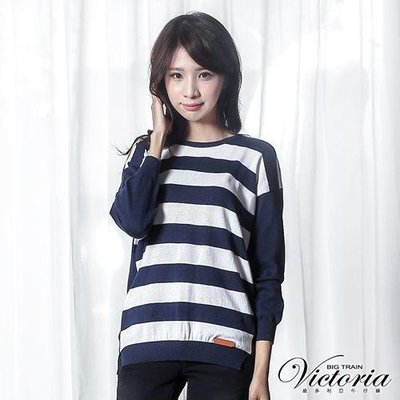 6【Victoria】全新前後二面可穿條紋長袖線衫(藍底白條)~M