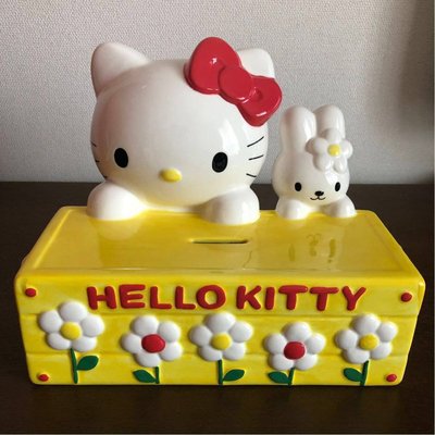 【薰衣草舖子】絕版商品 日本進口 HELLO KITTY 1999年花卉系列 早期絕版商品 瓷器 撲滿。存錢筒