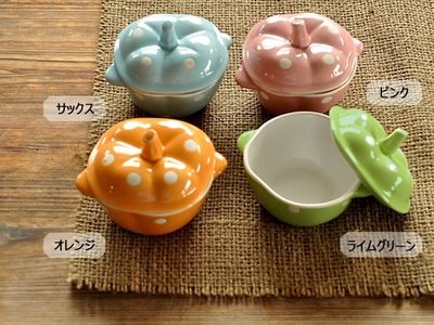 艾苗小屋-日本製美濃燒水玉南瓜造型焗烤盅(S)