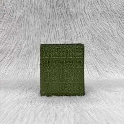 LOEWE 綠色 全皮 壓紋 拉鍊 零錢袋 信用卡 證件套 短夾 皮夾 女夾