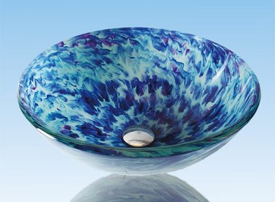 FUO衛浴:42公分 彩繪工藝 藝術強化玻璃碗公盆 (WY15040)預訂!