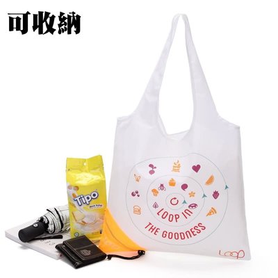【Q包小屋】【台灣現貨】LOOP 白色 可收納 環保袋 購物袋 手提袋