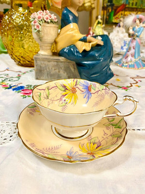 英國骨瓷Paragon闊口手繪咖啡杯碟子套裝 紅茶杯
