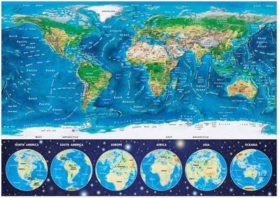 〔無孔Blue〕西班牙EDUCA-夜光世界地圖-1000片拼圖雷諾瓦