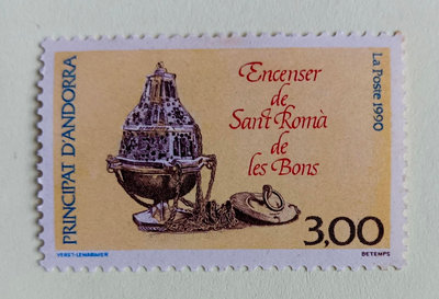 歐洲法國郵票1990_Encenser de Sant Roma de les Bons_Principat D'And