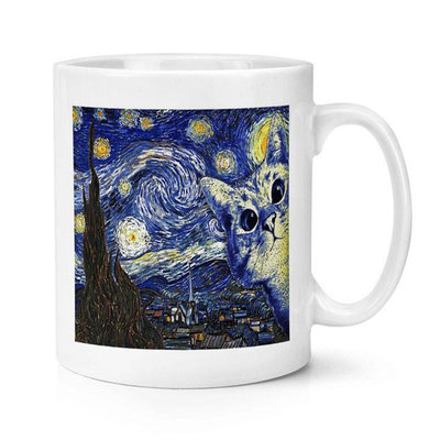 Van Gogh The Starry Night 梵高星空貓 陶瓷馬克杯水杯杯子