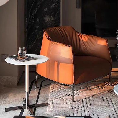 單人沙發椅子懶人小單椅橙色單個一人位設計師輕奢極簡意式休閑椅
