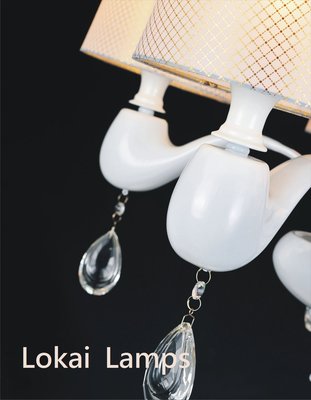 [Licia]菸斗造型水晶布罩吊燈/LED吊燈/設計師造型吊燈/餐廳/客廳/大廳/北歐風格燈-5燈款