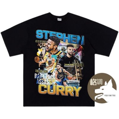 格調…Stephen-curry Curry 復古美國寬鬆加大碼勇士重量級短袖 T 恤印花