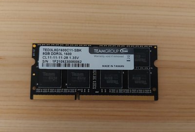 十銓TEAM Elite DDR3L 1600 8G TED3L8G1600C11-SBK 筆電 NB 記憶體