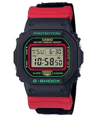 CASIO手錶公司貨G-SHOCK以聖誕節的紅綠雙色為靈感DW-5600THC-1帆布錶帶