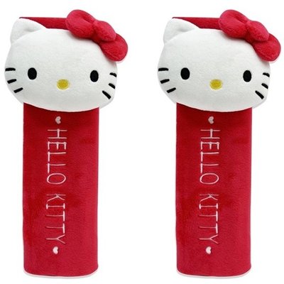 【優洛帕-汽車用品】Hello Kitty 經典絨毛系列 立體玩偶造型 安全帶保護套 2入 PKTD017W-01