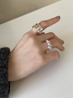 【熱賣下殺】S925純銀戒指女款個性時尚方糖潮流設計麻花金屬質感開口銀指環