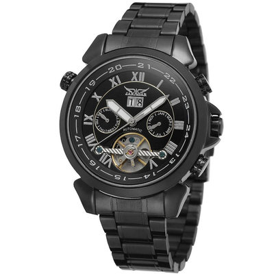 現貨男士手錶腕錶外貿 jaragar 歐美男士時尚休閑鋼帶陀飛輪全自動機械手錶
