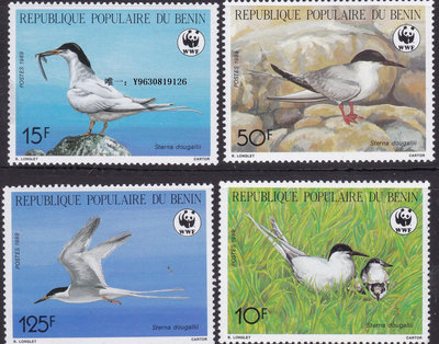 郵票貝寧1989年郵票476-79瀕臨滅絕的動物 - 玫瑰燕鷗外國郵票