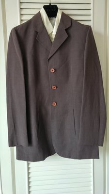 米蘭旗艦店【GIORGIO ARMANI 】【阿曼尼】黑標摩卡棕修身棉麻單排釦西裝外套