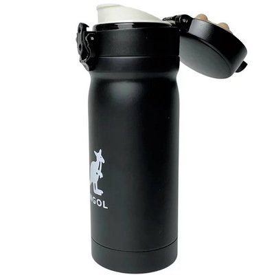 【AYW】KANGOL LOGO CUP 英國袋鼠 黑色 環保 輕量止滑 不鏽鋼水瓶 保冷 保溫瓶 保溫杯 彈蓋 水壺