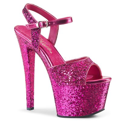 Shoes InStyle《七吋》美國品牌 PLEASER 原廠正品金蔥厚底高跟涼鞋 出清『紫紅色』
