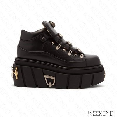 【WEEKEND】 GUCCI Leather Bootie 厚底 金屬鞋飾 厚底鞋 黑色 549870