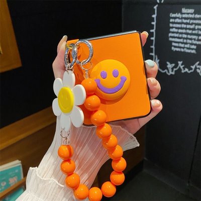 橙色笑臉Z Flip3保護殼 卡通SamSung Z Flip3保護套 Galaxy Z Flip4手機套 韓版摺疊螢幕