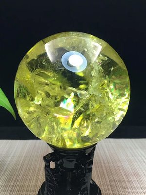 幸運星天然水晶  天然巴西黃水晶球8.9cm 紫晶綠千層幽靈招財改變磁場風水物件彼得石拉長石海藍寶