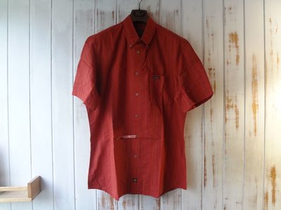 Marlboro Classics MCS 近新品萬寶路經典原廠羅馬尼亞製棗紅色春夏短袖條紋襯衫XL號(X023)