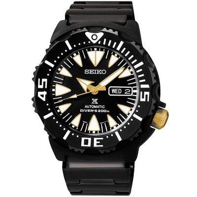 「官方授權」SEIKO 精工時尚潛水黑鋼日期機械腕錶(SRP583J1) SK008