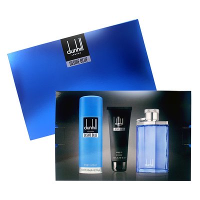 ☆MOMO小屋☆ Dunhill Desire Blue 藍調禮盒(淡香水100ml+沐浴膠90ml+體香噴霧+沐浴球)
