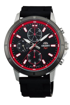 ORIENT 東方錶，經典運動系列紅框三眼錶帶，高品質矽膠錶帶，全新原廠公司貨 FUY03003B