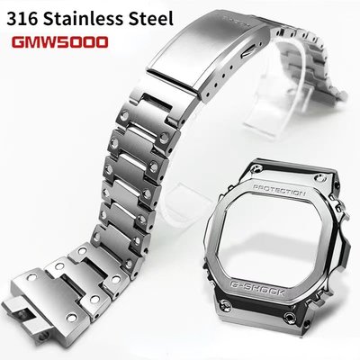 森尼3C-於 G-shock 卡西歐小銀塊 GMW-B5000 不銹鋼錶帶 MOD TitaniumCase 錶帶手錶表圈配件-品質保證