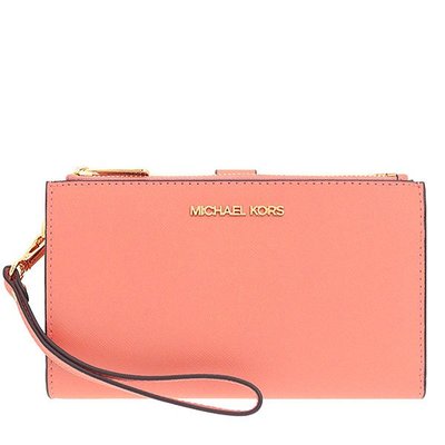 【美麗小舖】MICHAEL KORS MK 橘粉色 十字紋防刮真皮 長夾 手機包 皮夾 手拿包~M63652