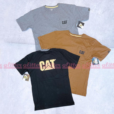 glitter。Caterpillar Cat Logo Pocket 口袋 T恤 美國工裝老牌 卡特