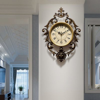 掛鐘復古懷舊中式鐘表客廳墻創意時尚裝飾鐘靜音輕奢金色鐵藝鐘表~特價