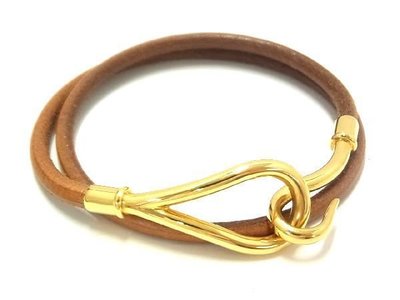 愛馬仕Hermes jumbo Bracelet Choker 棕皮革金屬項鍊双繞手環