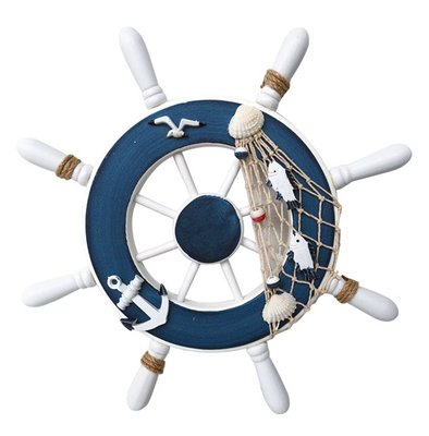 ~*尚盈家飾*~木質船舵(藍) 壁掛飾 帆船 海洋 地中海風格 擺飾 裝飾 居家店面布置